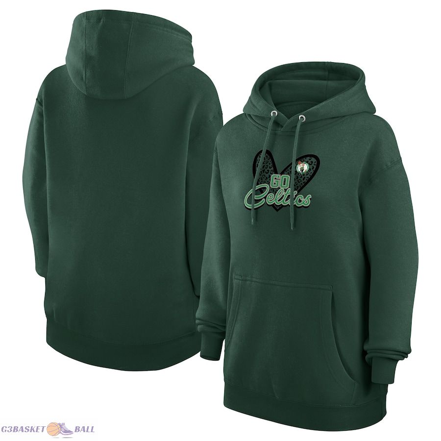 Women's Boston Celtics G-III 4Her by Carl Banks Kelly Green Leopard Heart Graphic Fleece Pullover Hoodie