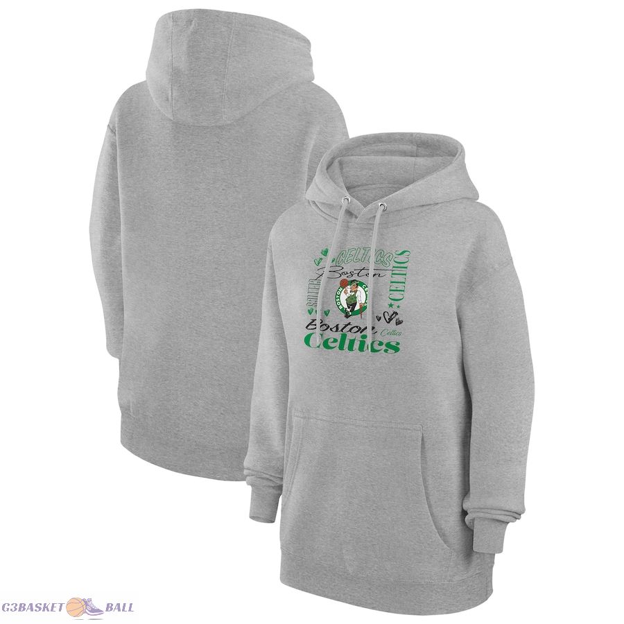 Women's Boston Celtics G-III 4Her by Carl Banks Heather Gray Team Collage Graphic Fleece Pullover Hoodie