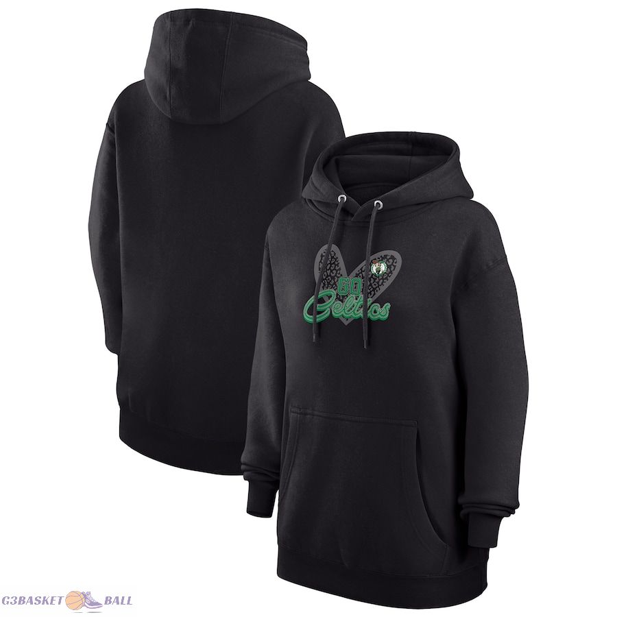 Women's Boston Celtics G-III 4Her by Carl Banks Black Leopard Heart Graphic Fleece Pullover Hoodie