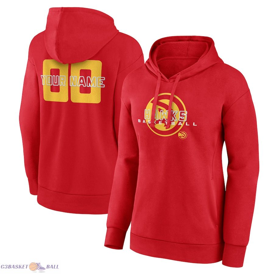 Women's Atlanta Hawks Red Stellar Personalized Name & Number Pullover Hoodie