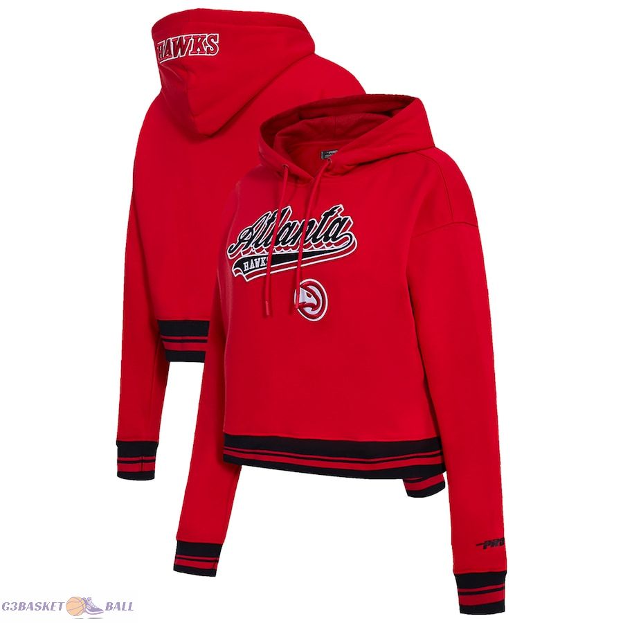 Women's Atlanta Hawks Pro Standard Red Script Tail Cropped Pullover Hoodie