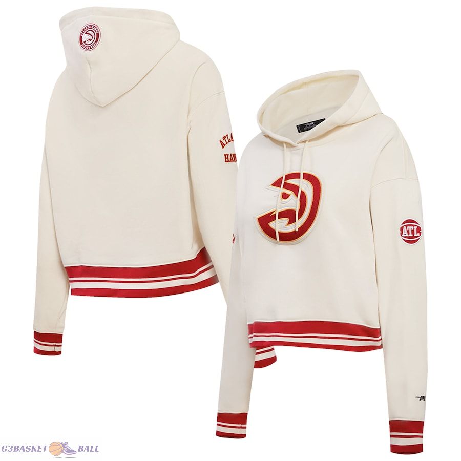 Women's Atlanta Hawks Pro Standard Cream Retro Classic Cropped Pullover Hoodie