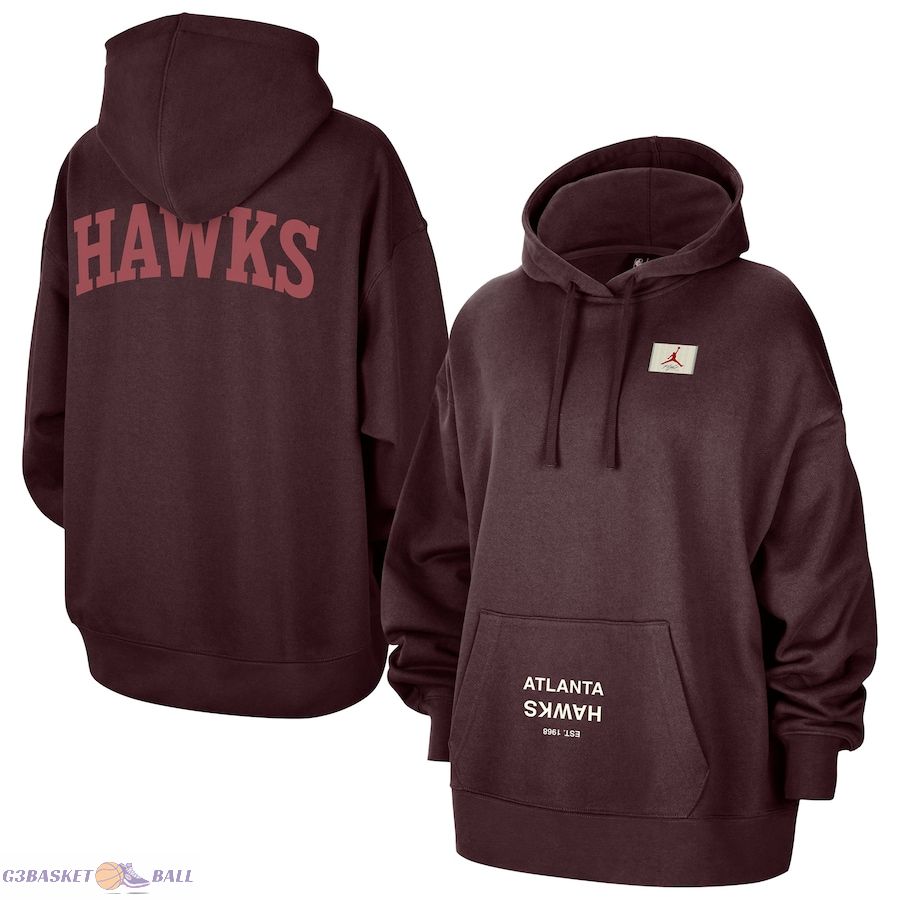 Women's Atlanta Hawks Jordan Brand Burgundy Courtside Statement Edition Oversize Pullover Hoodie