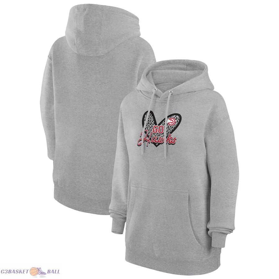 Women's Atlanta Hawks G-III 4Her by Carl Banks Heather Gray Leopard Heart Graphic Fleece Pullover Hoodie