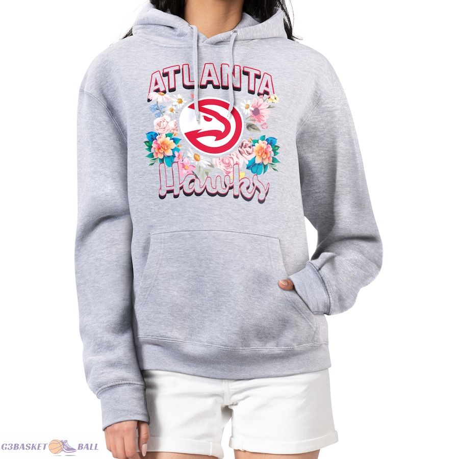 Women's Atlanta Hawks G-III 4Her by Carl Banks Heather Gray Flowers Team Logo Graphic Fleece Pullover Hoodie