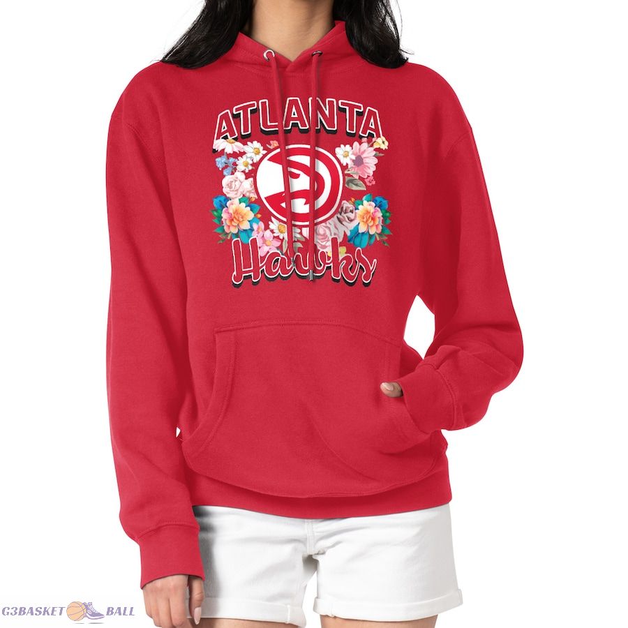 Women's Atlanta Hawks G-III 4Her by Carl Banks Red Flowers Team Logo Graphic Fleece Pullover Hoodie