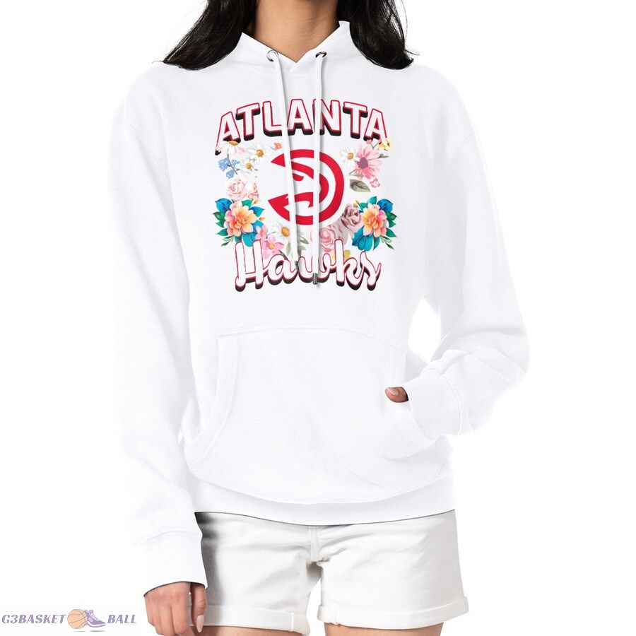 Women's Atlanta Hawks G-III 4Her by Carl Banks White Flowers Team Logo Graphic Fleece Pullover Hoodie