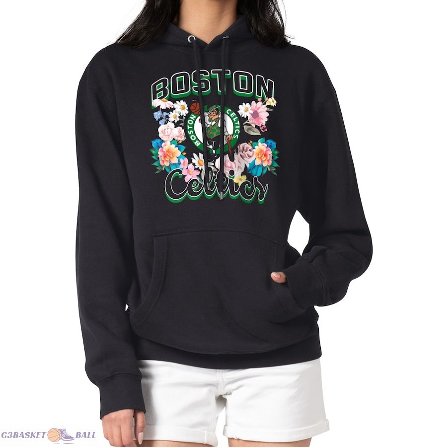 Women's Boston Celtics G-III 4Her by Carl Banks Black Flowers Team Logo Graphic Fleece Pullover Hoodie