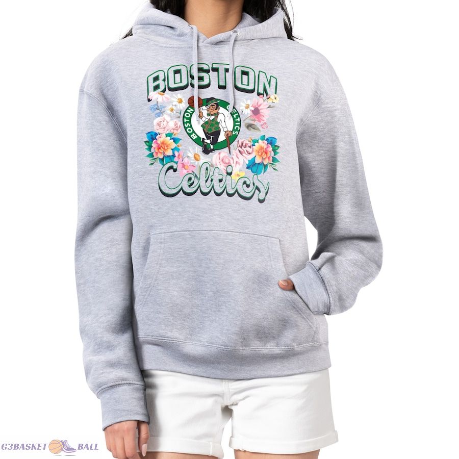 Women's Boston Celtics G-III 4Her by Carl Banks Heather Gray Flowers Team Logo Graphic Fleece Pullover Hoodie