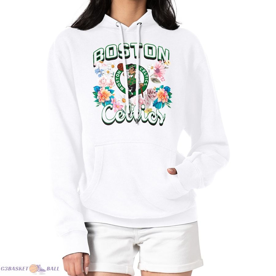 Women's Boston Celtics G-III 4Her by Carl Banks White Flowers Team Logo Graphic Fleece Pullover Hoodie