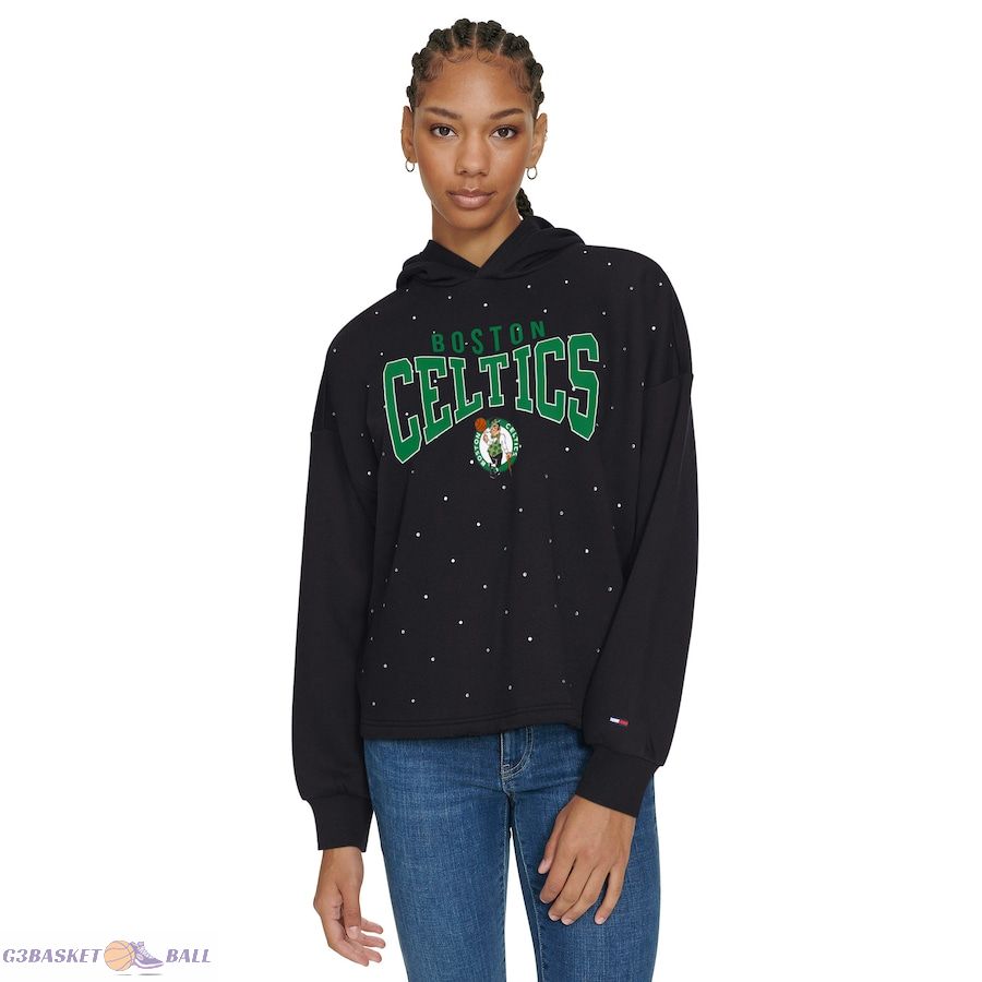 Women's Boston Celtics Tommy Jeans Black Stella Cropped Pullover Hoodie