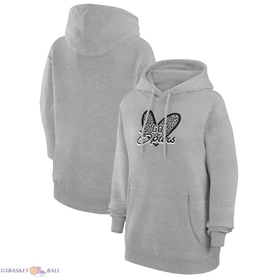 Women's San Antonio Spurs G-III 4Her by Carl Banks Heather Gray Leopard Heart Graphic Fleece Pullover Hoodie