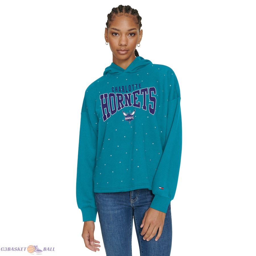 Women's Charlotte Hornets Tommy Jeans Teal Stella Cropped Pullover Hoodie