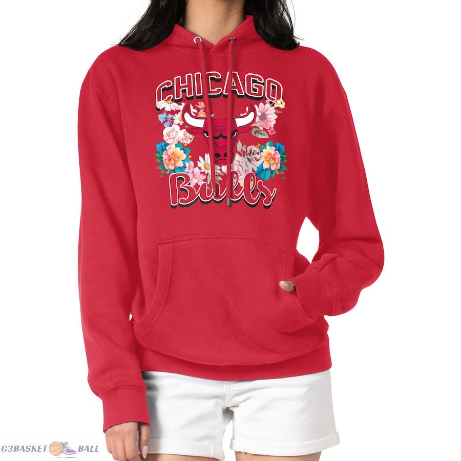 Women's Chicago Bulls G-III 4Her by Carl Banks Red Flowers Team Logo Graphic Fleece Pullover Hoodie