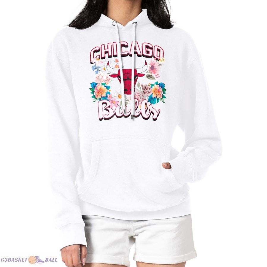 Women's Chicago Bulls G-III 4Her by Carl Banks White Flowers Team Logo Graphic Fleece Pullover Hoodie