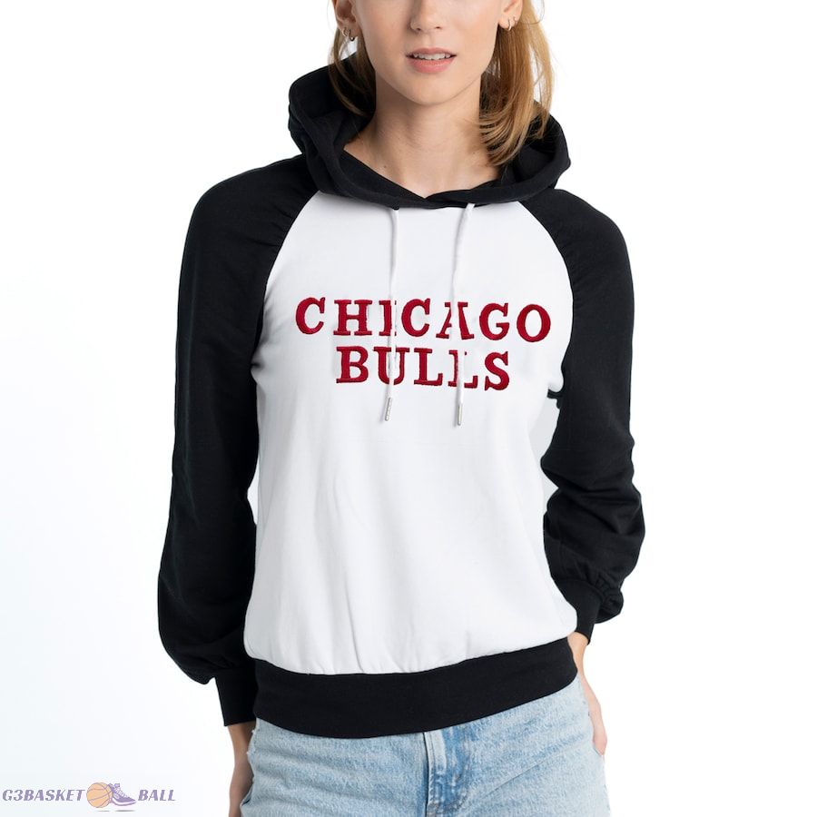 Women's Chicago Bulls Lusso White Marlowe Tri-Blend Raglan Pullover Hoodie