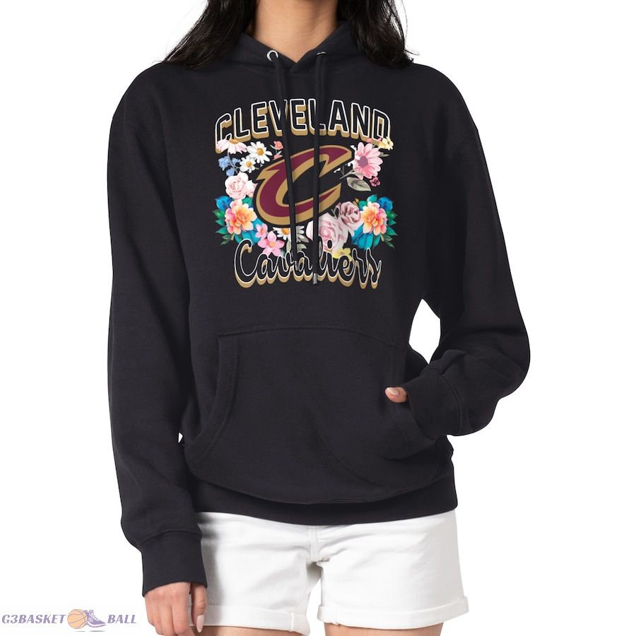 Women's Cleveland Cavaliers G-III 4Her by Carl Banks Black Flowers Team Logo Graphic Fleece Pullover Hoodie