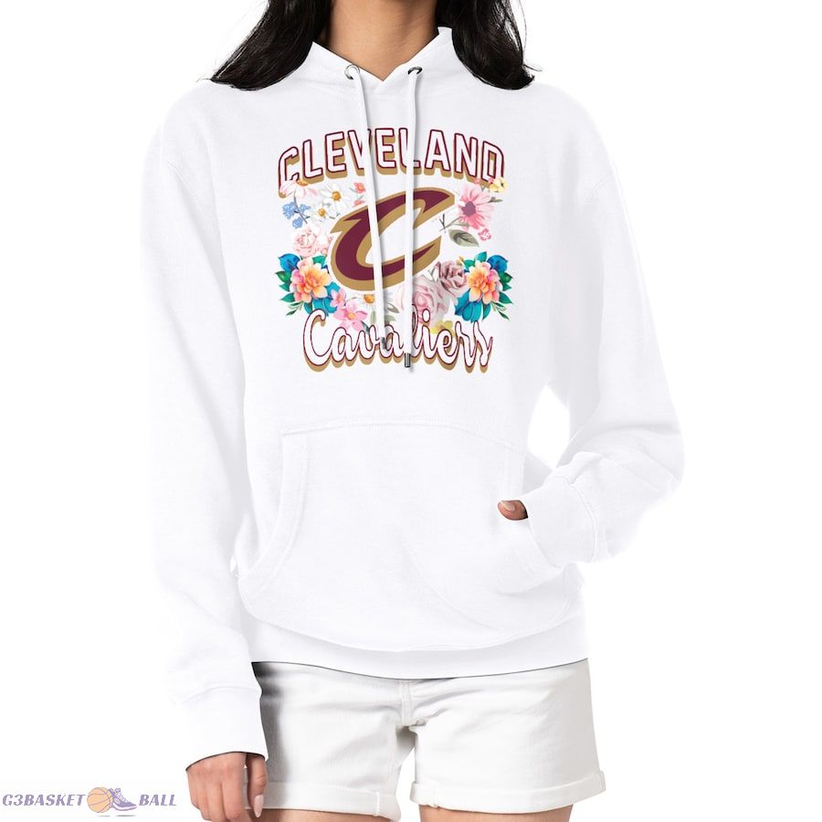 Women's Cleveland Cavaliers G-III 4Her by Carl Banks White Flowers Team Logo Graphic Fleece Pullover Hoodie