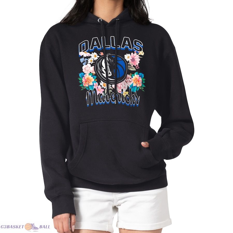 Women's Dallas Mavericks G-III 4Her by Carl Banks Black Flowers Team Logo Graphic Fleece Pullover Hoodie