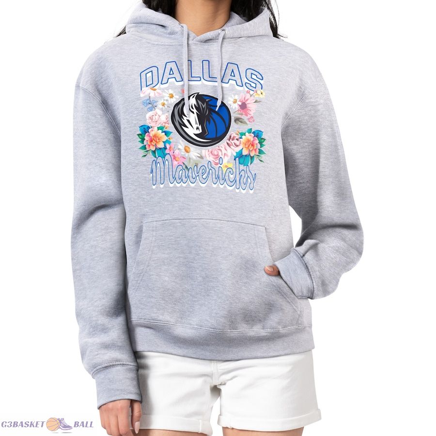 Women's Dallas Mavericks G-III 4Her by Carl Banks Heather Gray Flowers Team Logo Graphic Fleece Pullover Hoodie