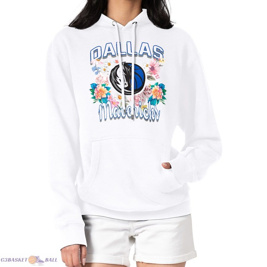 Women's Dallas Mavericks G-III 4Her by Carl Banks White Flowers Team Logo Graphic Fleece Pullover Hoodie