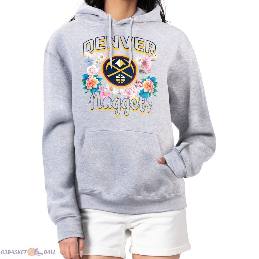 Women's Denver Nuggets G-III 4Her by Carl Banks Heather Gray Flowers Team Logo Graphic Fleece Pullover Hoodie