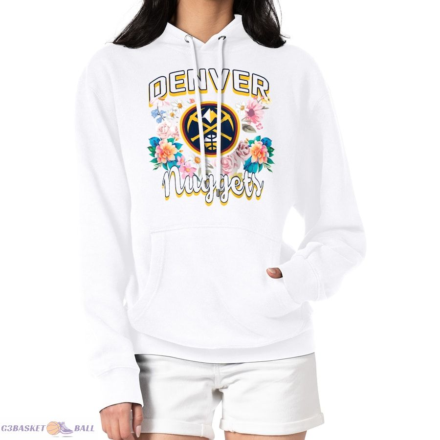 Women's Denver Nuggets G-III 4Her by Carl Banks White Flowers Team Logo Graphic Fleece Pullover Hoodie