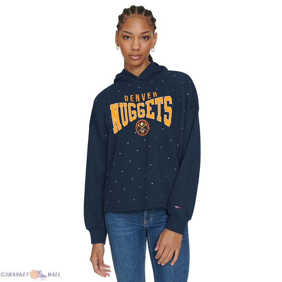 Women's Denver Nuggets Tommy Jeans Navy Stella Cropped Pullover Hoodie