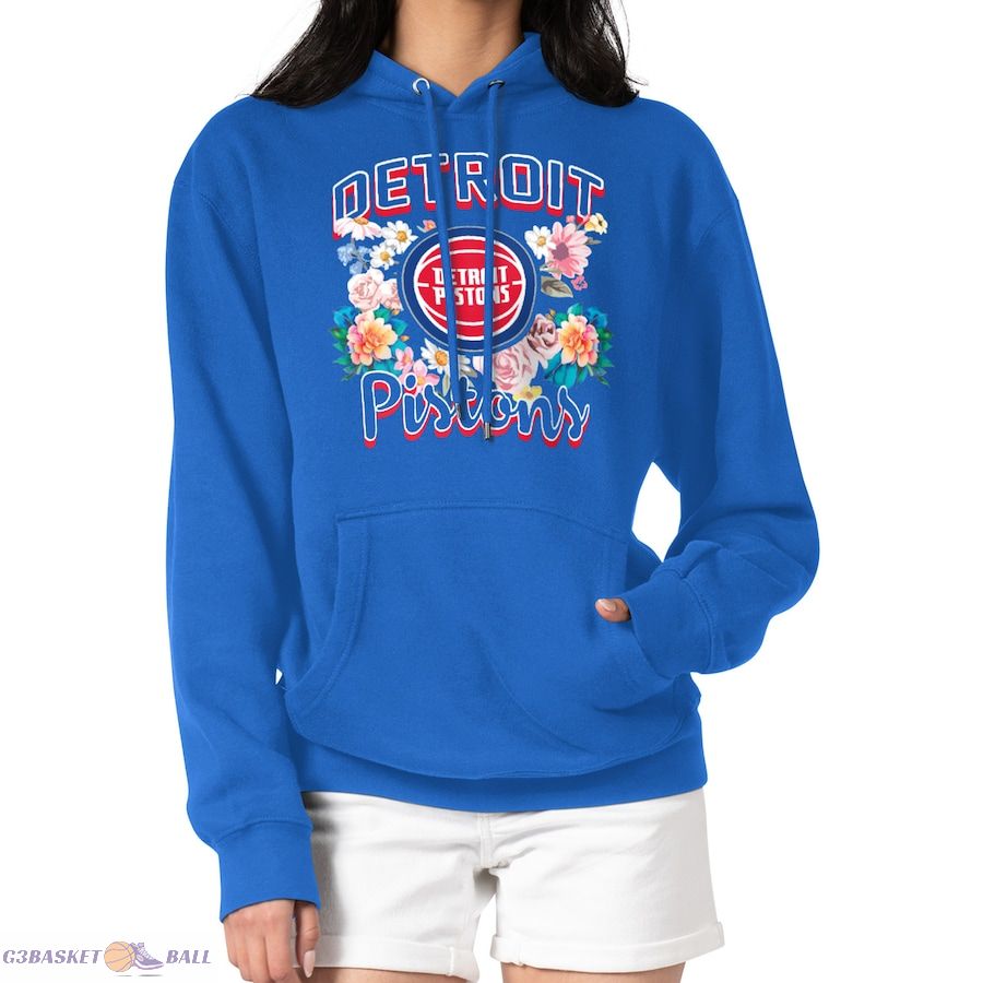 Women's Detroit Pistons G-III 4Her by Carl Banks Blue Flowers Team Logo Graphic Fleece Pullover Hoodie