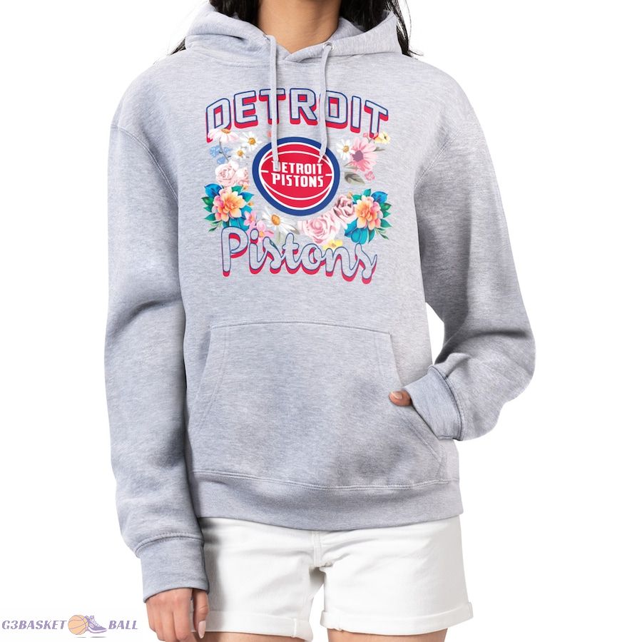 Women's Detroit Pistons G-III 4Her by Carl Banks Heather Gray Flowers Team Logo Graphic Fleece Pullover Hoodie