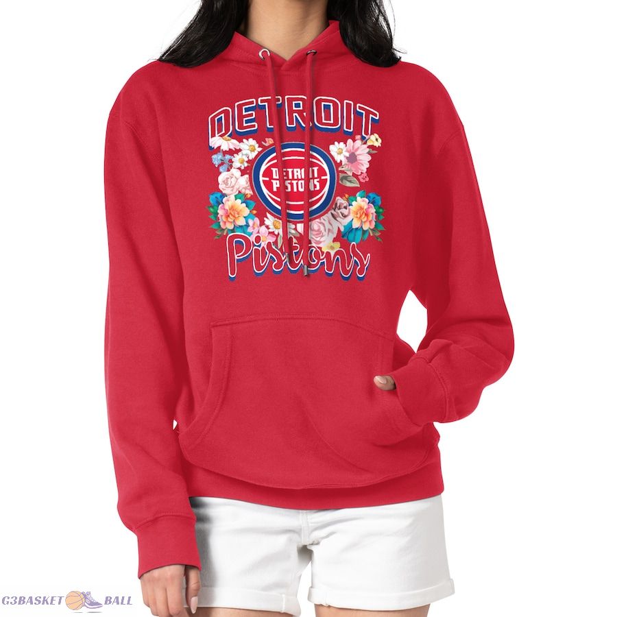 Women's Detroit Pistons G-III 4Her by Carl Banks Red Flowers Team Logo Graphic Fleece Pullover Hoodie