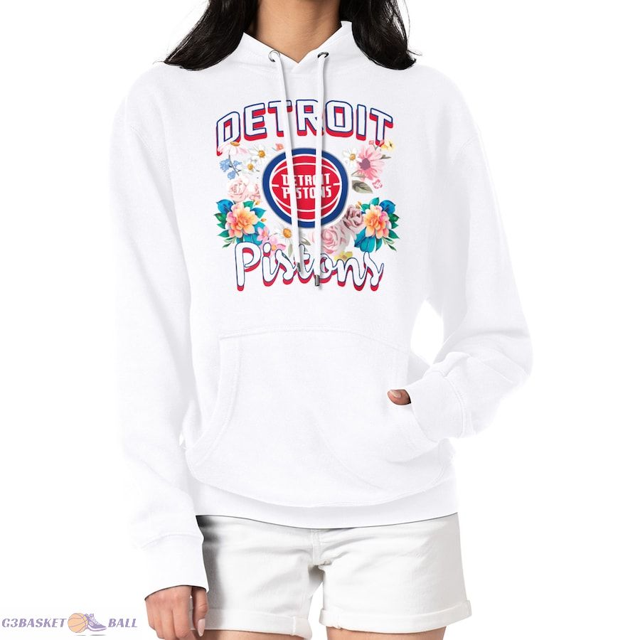 Women's Detroit Pistons G-III 4Her by Carl Banks White Flowers Team Logo Graphic Fleece Pullover Hoodie