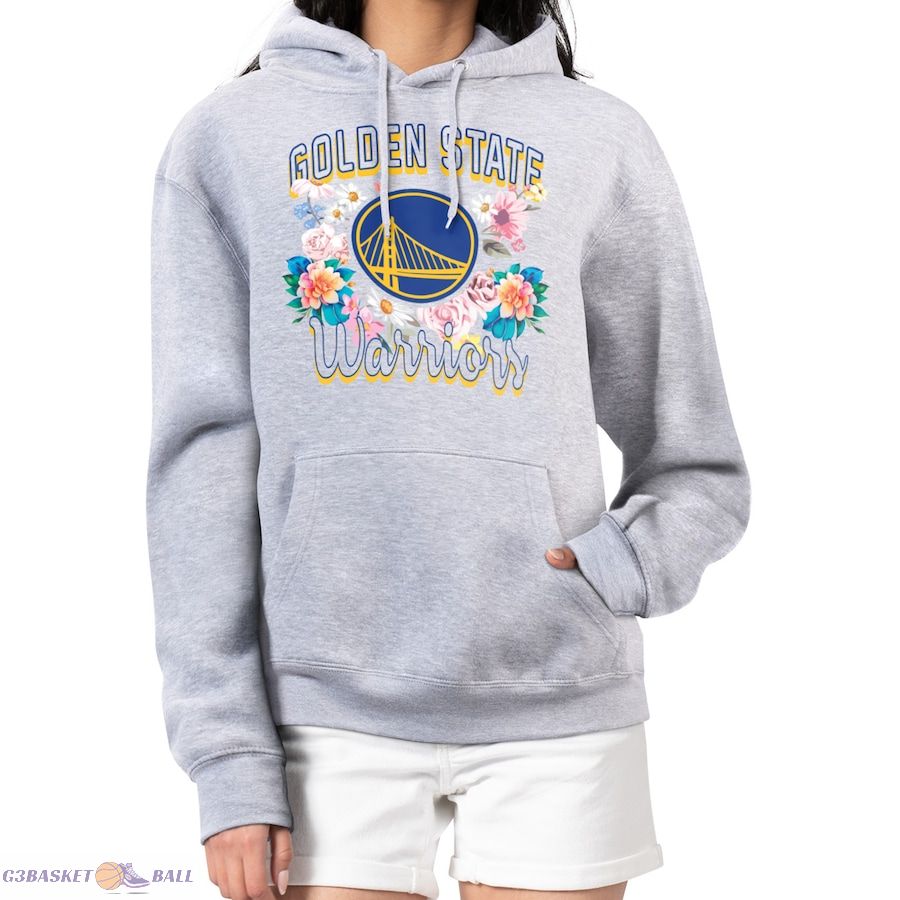 Women's Golden State Warriors G-III 4Her by Carl Banks Heather Gray Flowers Team Logo Graphic Fleece Pullover Hoodie