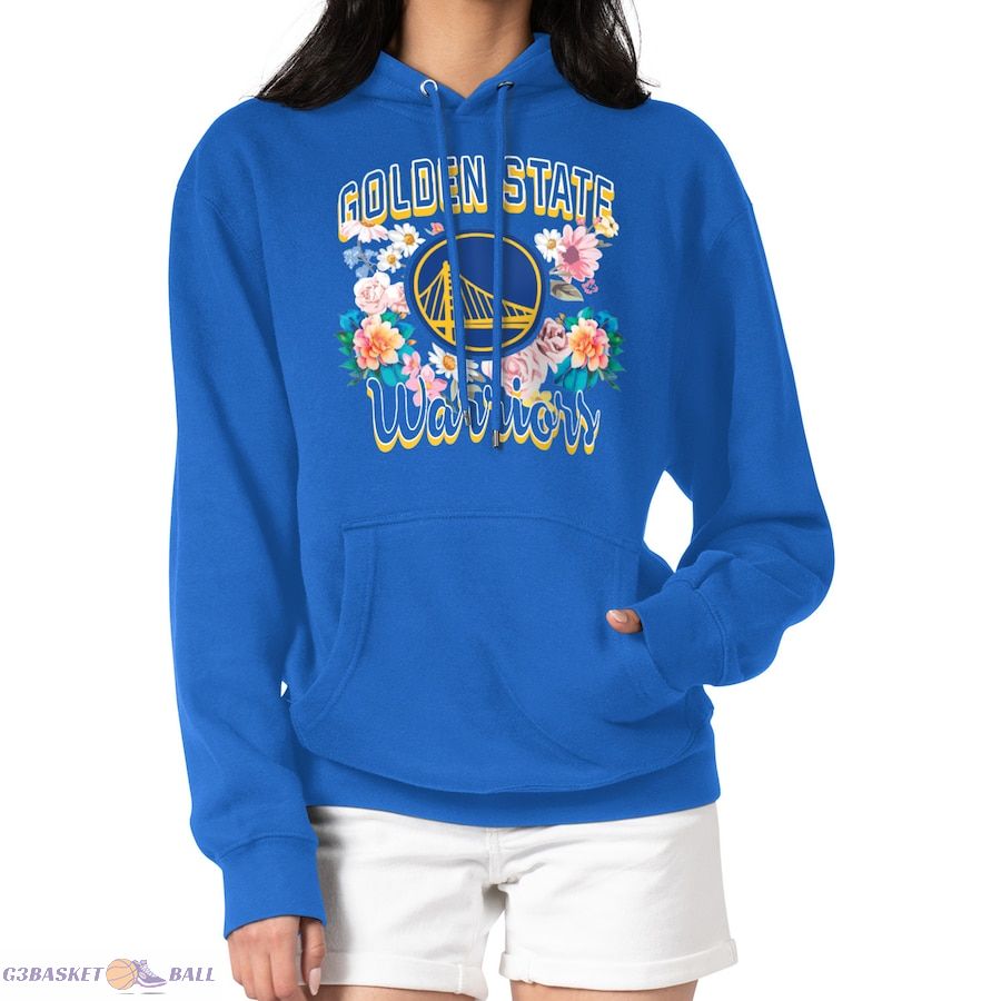 Women's Golden State Warriors G-III 4Her by Carl Banks Royal Flowers Team Logo Graphic Fleece Pullover Hoodie