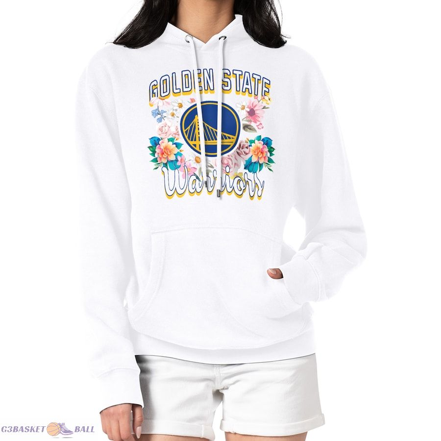 Women's Golden State Warriors G-III 4Her by Carl Banks White Flowers Team Logo Graphic Fleece Pullover Hoodie