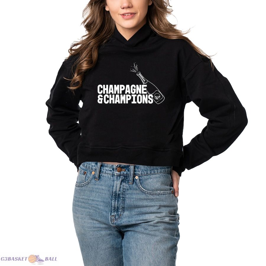 Women's Golden State Warriors Lusso Black 2022 NBA Finals Champions Layla Cropped Pullover Hoodie