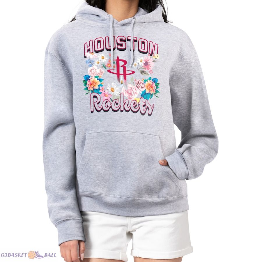 Women's Houston Rockets G-III 4Her by Carl Banks Heather Gray Flowers Team Logo Graphic Fleece Pullover Hoodie