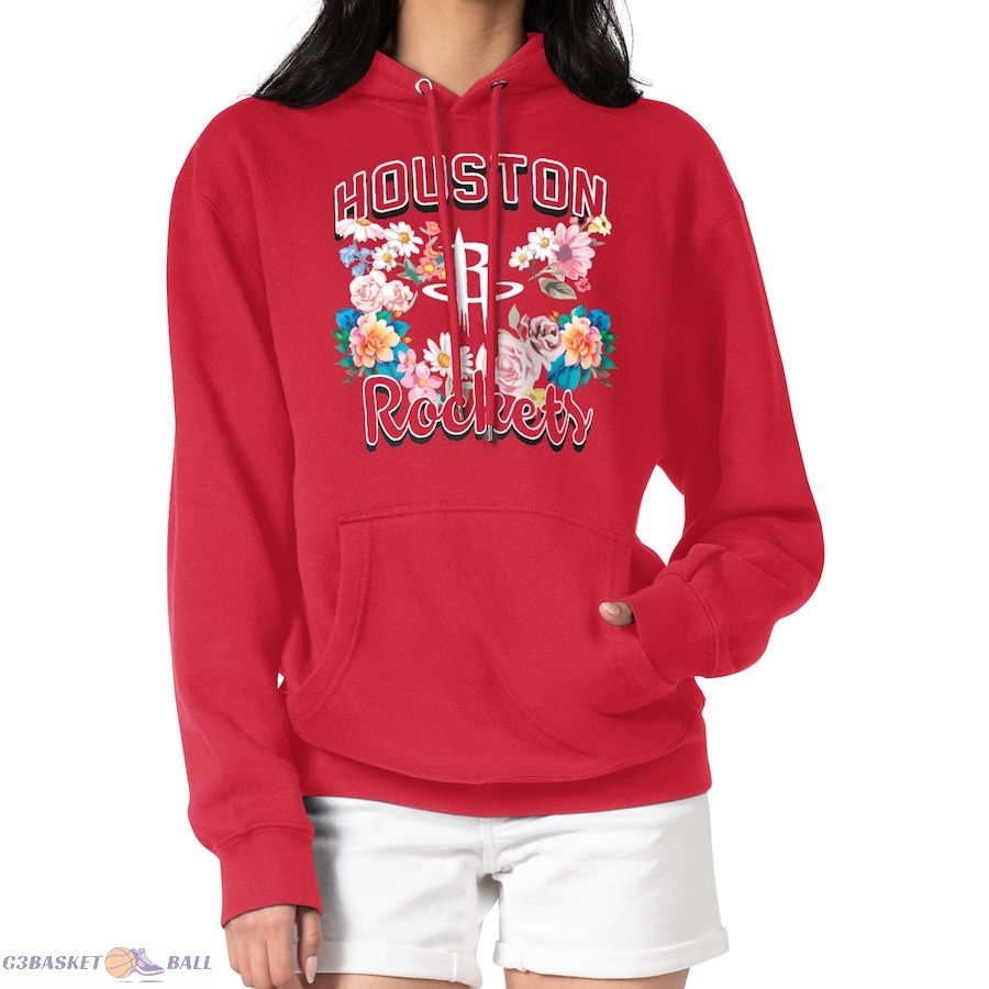 Women's Houston Rockets G-III 4Her by Carl Banks Red Flowers Team Logo Graphic Fleece Pullover Hoodie