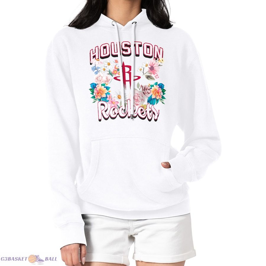 Women's Houston Rockets G-III 4Her by Carl Banks White Flowers Team Logo Graphic Fleece Pullover Hoodie