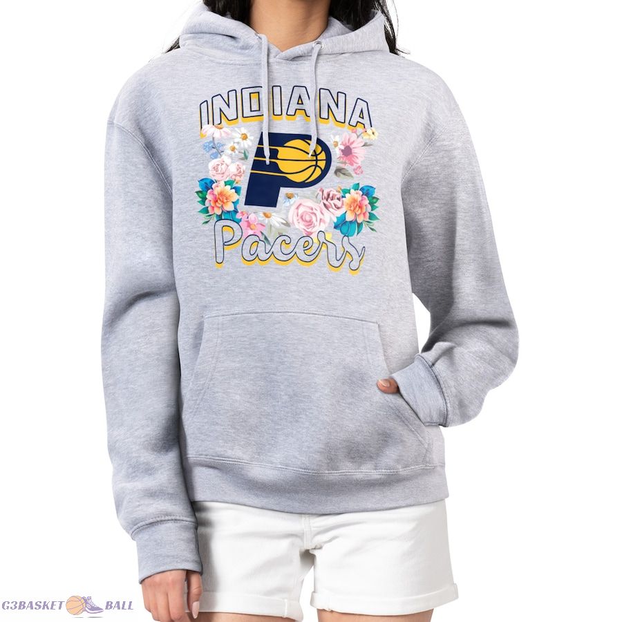 Women's Indiana Pacers G-III 4Her by Carl Banks Heather Gray Flowers Team Logo Graphic Fleece Pullover Hoodie