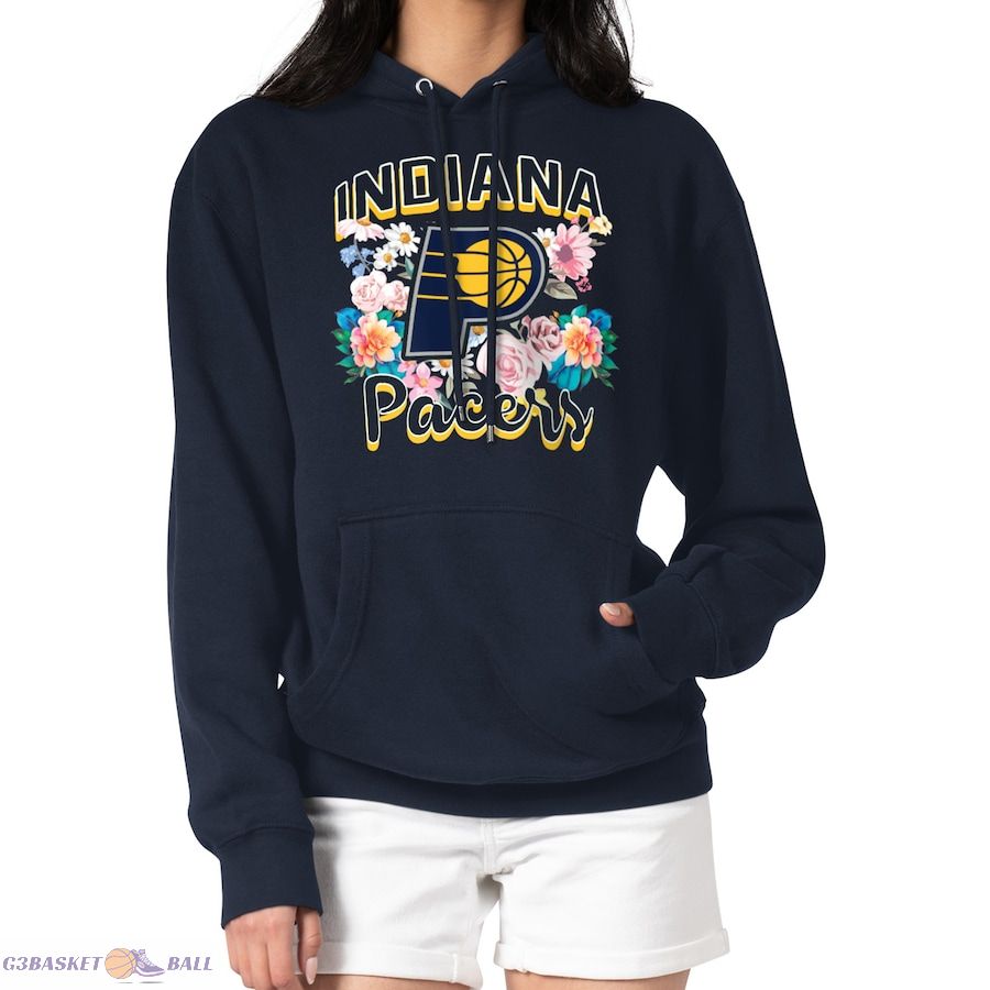 Women's Indiana Pacers G-III 4Her by Carl Banks Navy Flowers Team Logo Graphic Fleece Pullover Hoodie