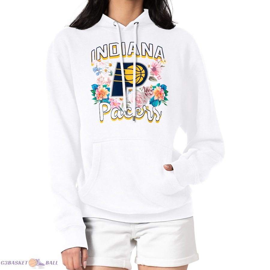 Women's Indiana Pacers G-III 4Her by Carl Banks White Flowers Team Logo Graphic Fleece Pullover Hoodie