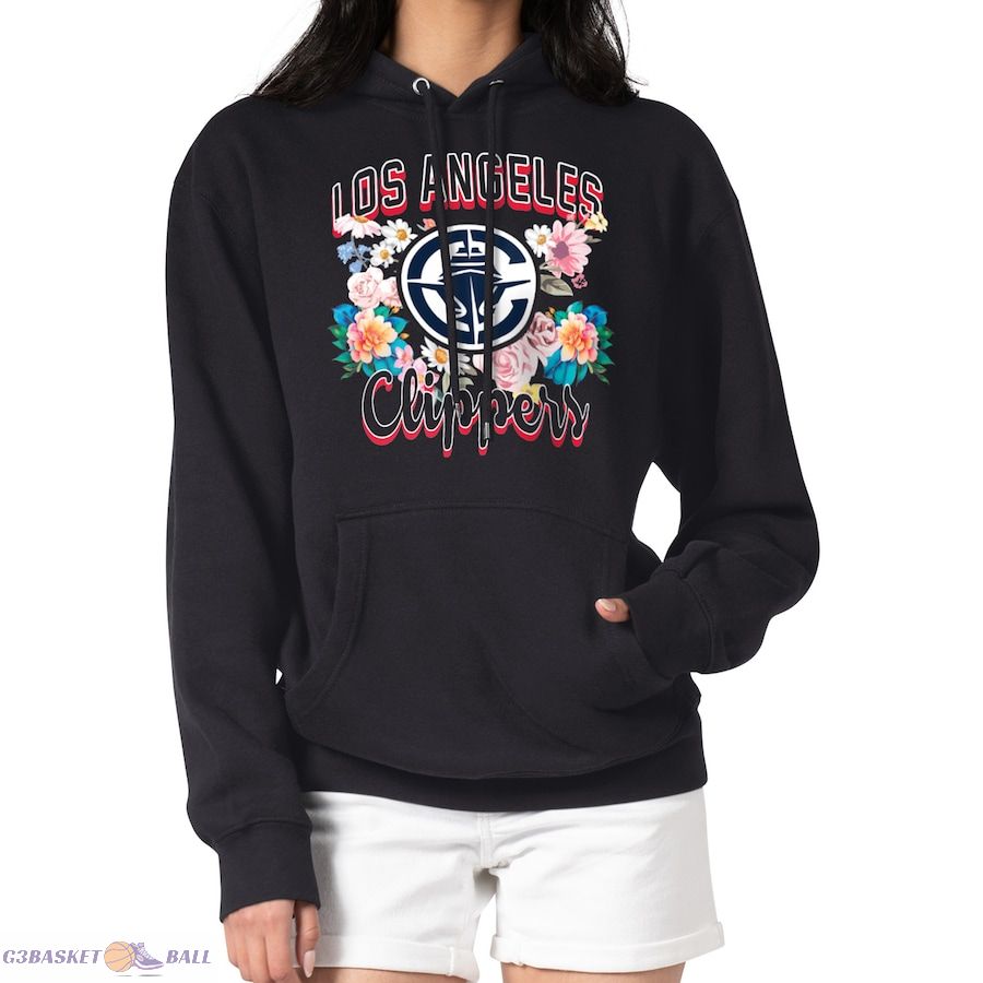 Women's LA Clippers G-III 4Her by Carl Banks Black Flowers Team Logo Graphic Fleece Pullover Hoodie