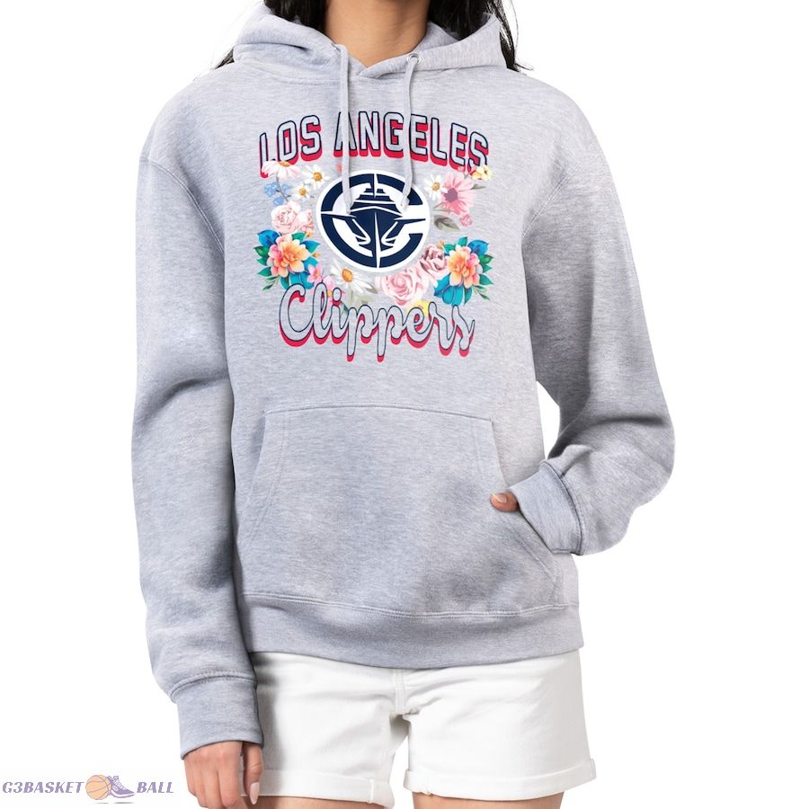 Women's LA Clippers G-III 4Her by Carl Banks Heather Gray Flowers Team Logo Graphic Fleece Pullover Hoodie