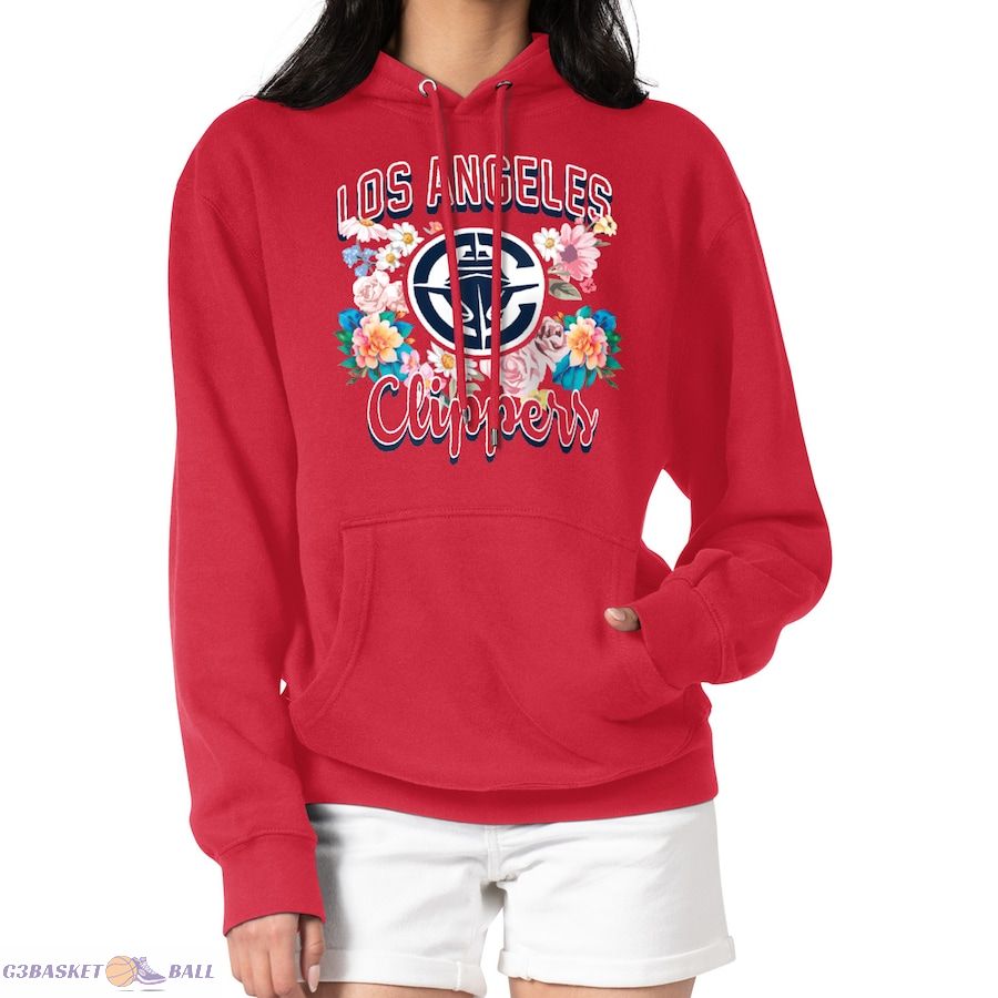 Women's LA Clippers G-III 4Her by Carl Banks Red Flowers Team Logo Graphic Fleece Pullover Hoodie