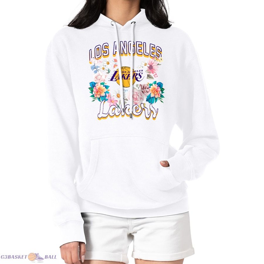 Women's Los Angeles Lakers G-III 4Her by Carl Banks White Flowers Team Logo Graphic Fleece Pullover Hoodie