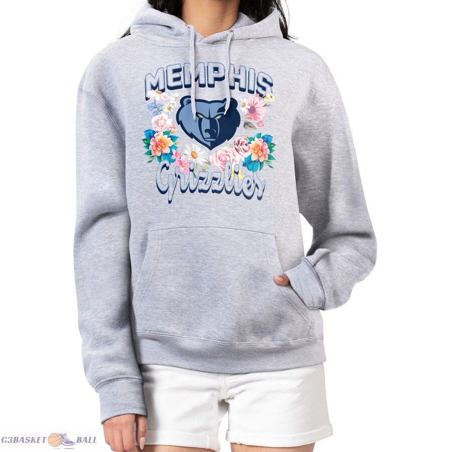 Women's Memphis Grizzlies G-III 4Her by Carl Banks Heather Gray Flowers Team Logo Graphic Fleece Pullover Hoodie