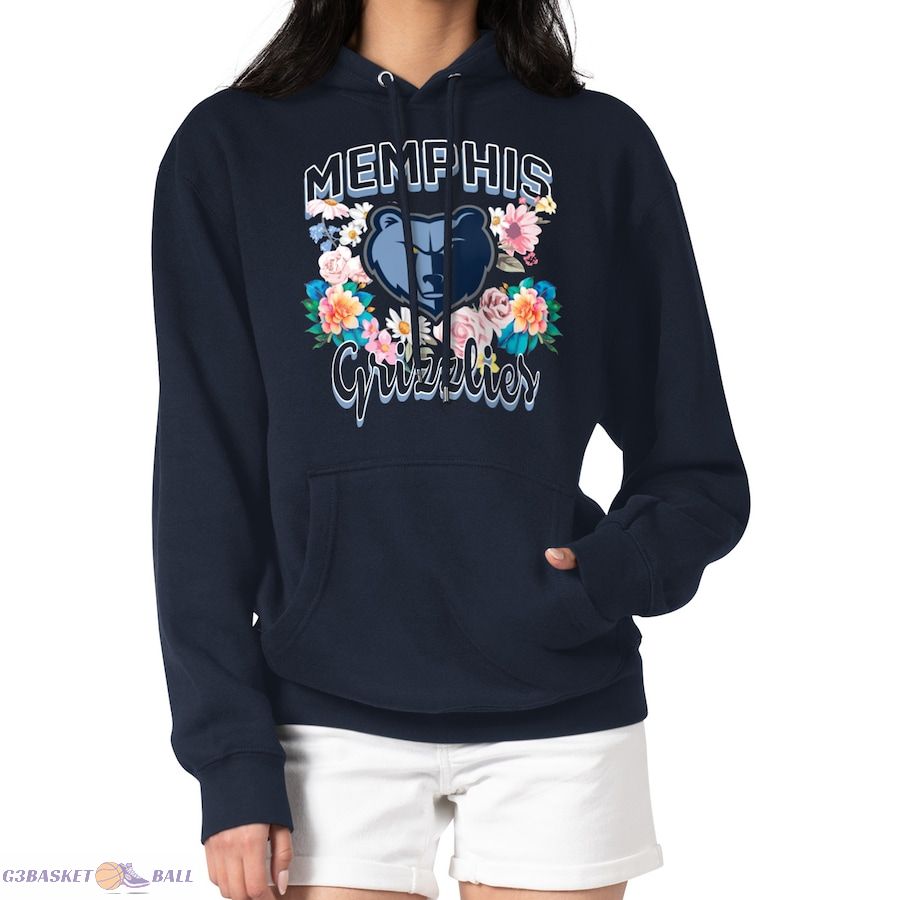 Women's Memphis Grizzlies G-III 4Her by Carl Banks Navy Flowers Team Logo Graphic Fleece Pullover Hoodie