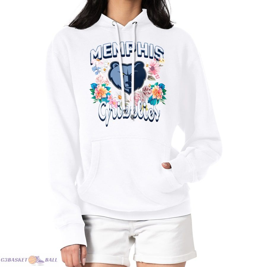 Women's Memphis Grizzlies G-III 4Her by Carl Banks White Flowers Team Logo Graphic Fleece Pullover Hoodie