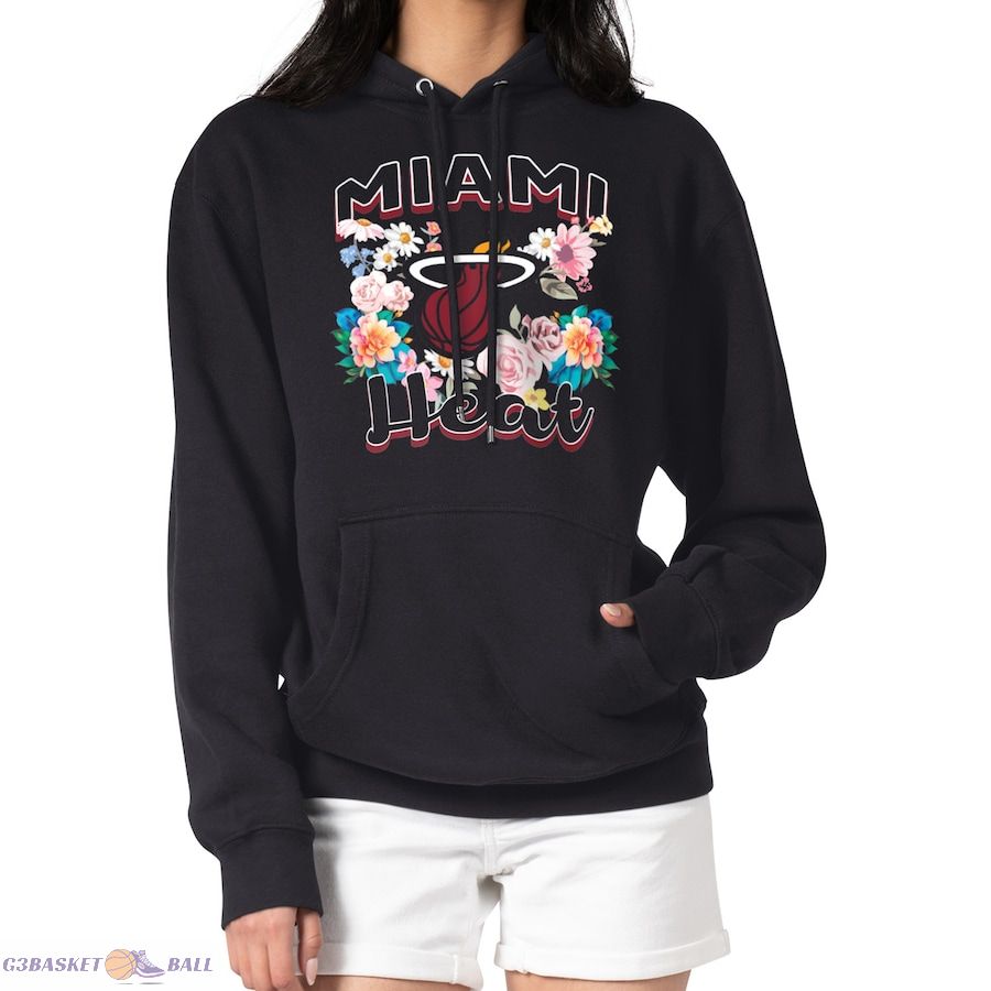 Women's Miami Heat G-III 4Her by Carl Banks Black Flowers Team Logo Graphic Fleece Pullover Hoodie